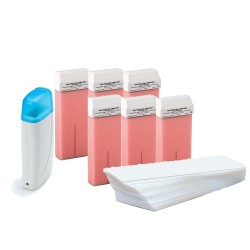 Body epilation - Kit wax heater for roller + epilating strips + 6PZ professional roller wax refill