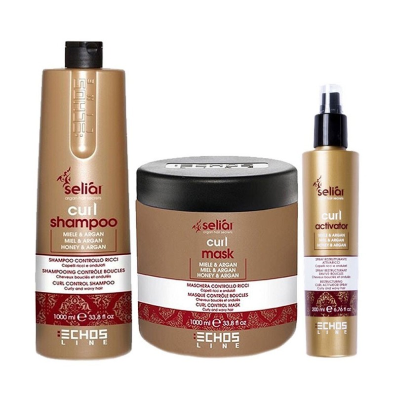 Seliar Kit capelli Ricci- CURL - Shampoo 1000ml+Maschera 1000ml+Spray attiva ricci 200ml - seliar Curl