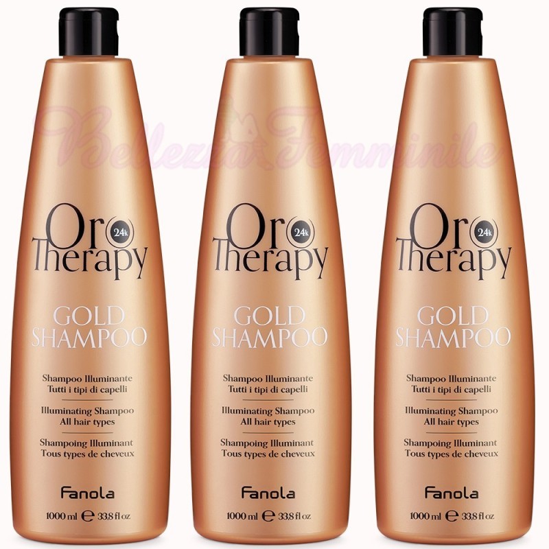 3x Illuminating Shampoo with Pure Gold Argan Oil - Fanola Oro Therapy - 1000 ml
