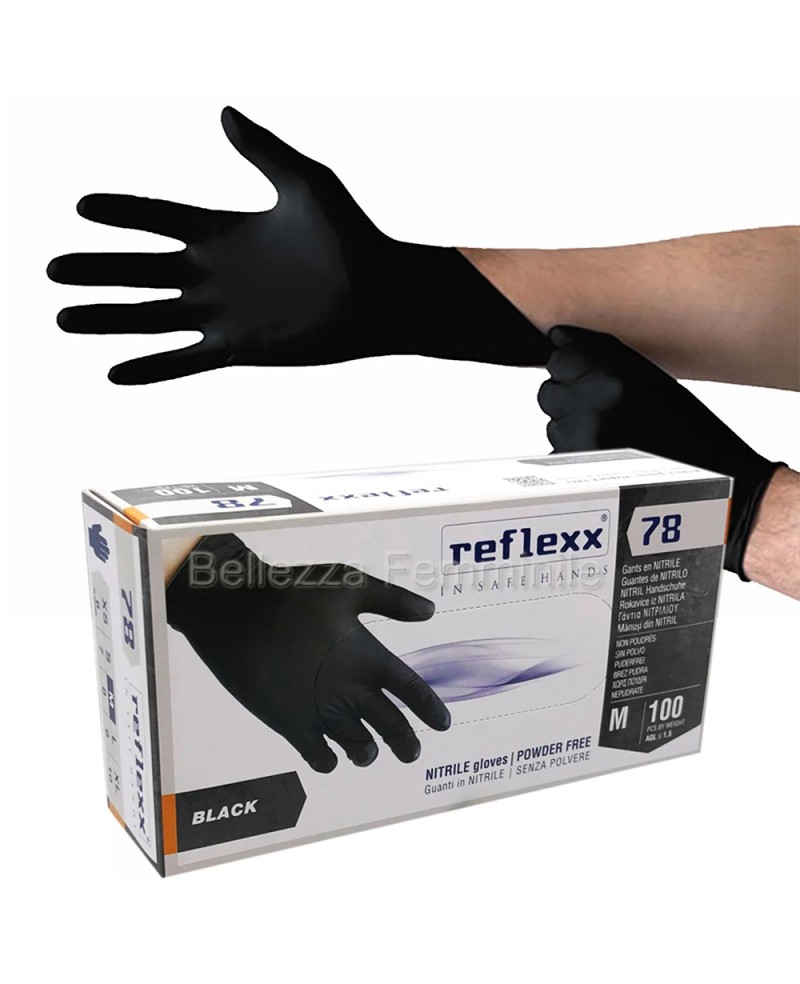 Professional Black Nitrile Hand Gloves - Reflexx 78 - Size M