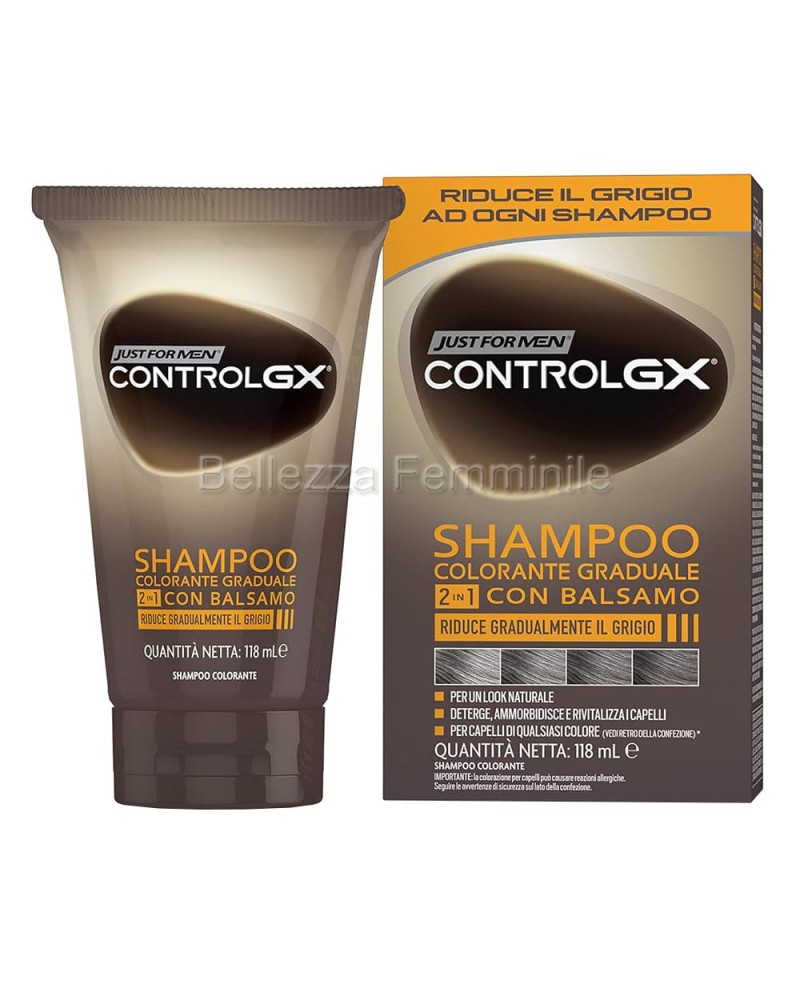 Shampoo Colorante Uomo, 2-In-1 Con Balsamo Just For Men Control GX 118ml