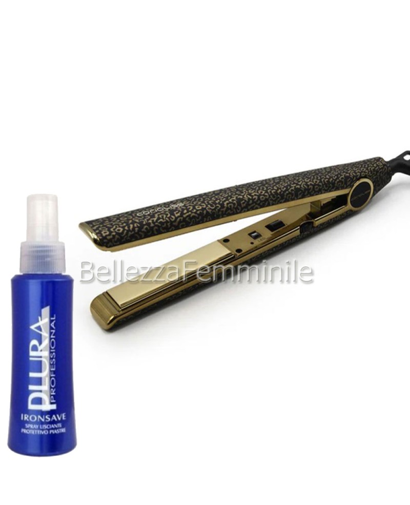 Professional Hair Straightener C1 Gold Leopard Corioliss + Free Thermo-Protective Spray