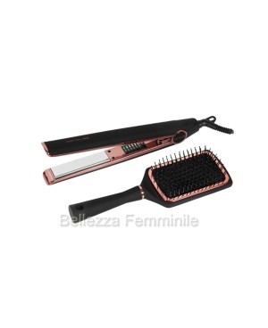 Kit Piastra Capelli + Spazzola Capelli C1 Chrome Corioliss Nero/Oro Rosa