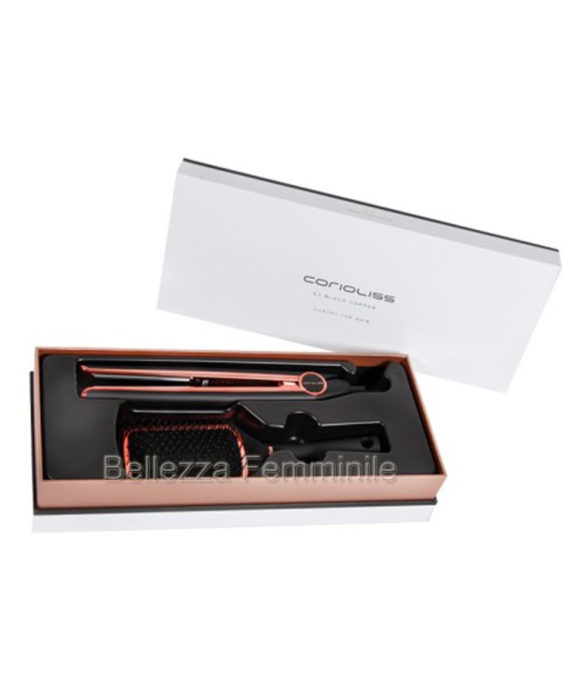 Hair Straightener + Hair Brush Kit C1 Chrome Corioliss Black/Rose Gold