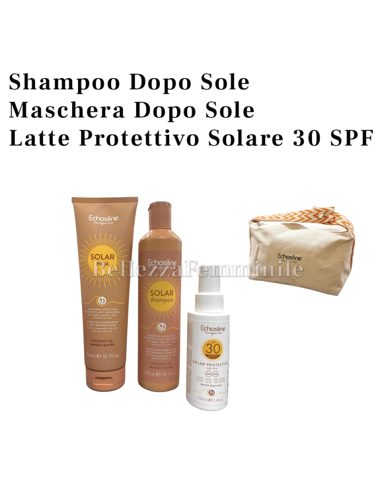 Hair Shampoo 300ml + Hair Mask 300ml + Protective Milk SPF 30 100ml - Echosline Sun Products